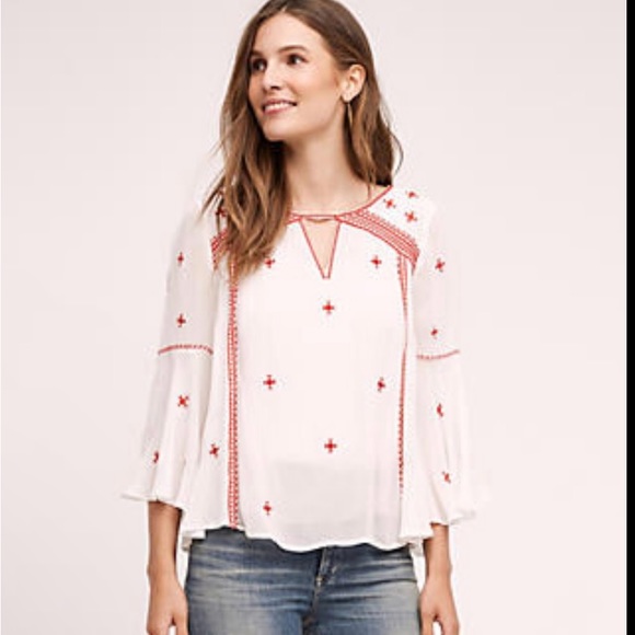 Anthropologie x Floreat Boho Embroidered Blouse Size 2 - Picture 1 of 3